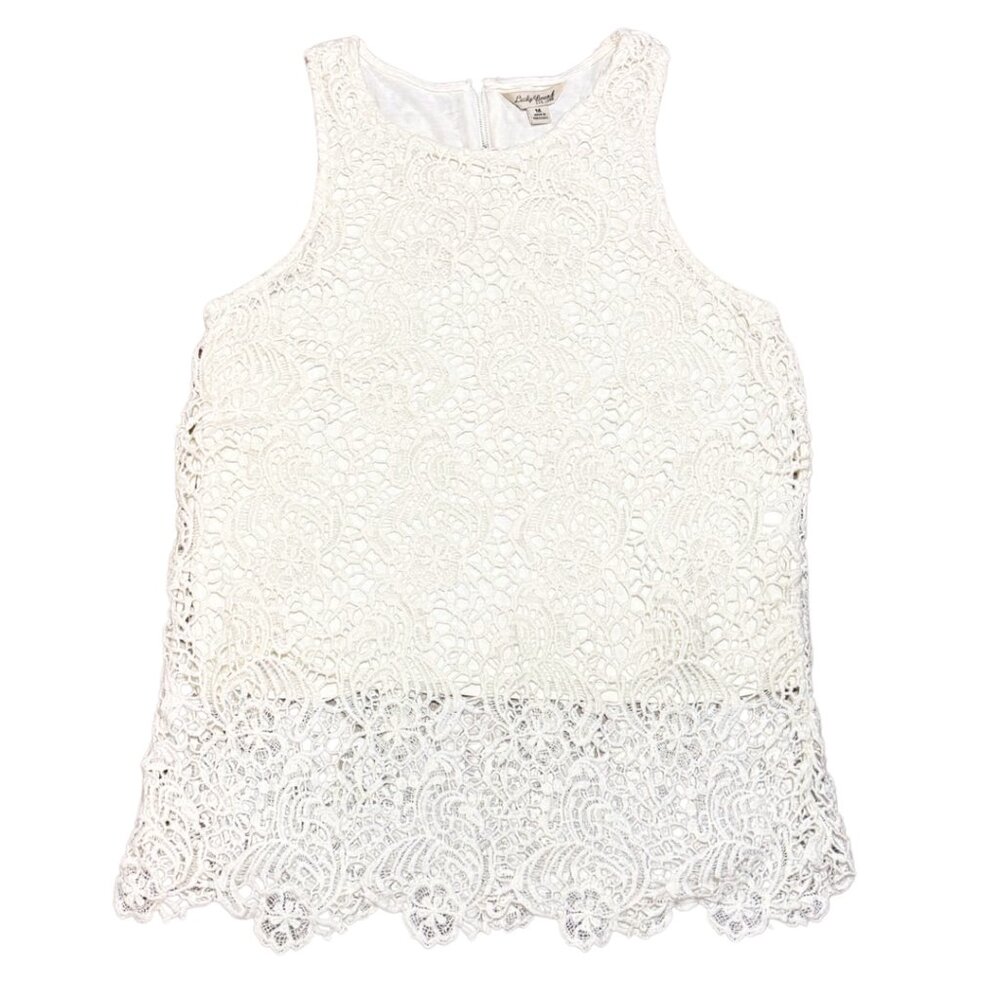 Lucky Brand Sleeveless White Boho Crochet Lace Scoop Neck Tank Women's Medium
